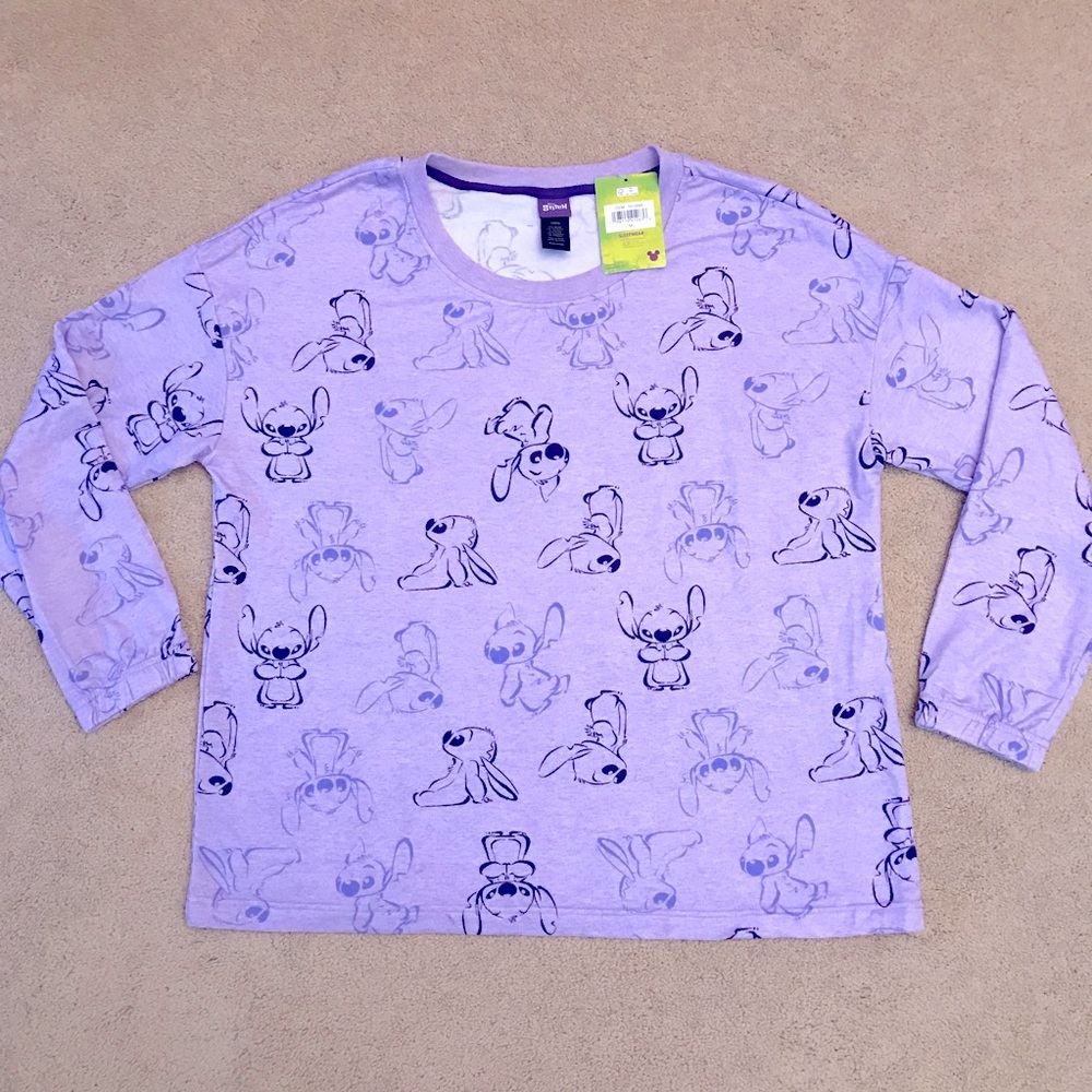 Disney Stitch Long Sleeve Lounge Top Sleepwear NEW Size M Oversized Purple